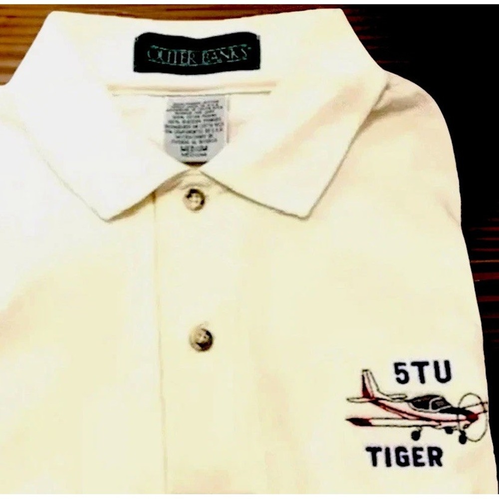 Outer Banks Polo Shirt Golf Mens M Tiger 5TU Airplane Aviation Short Sleeve Rare